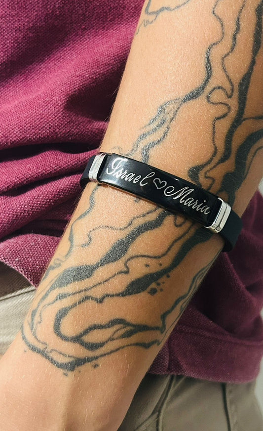 Pulseira de silicone e aço inox - Por encomenda