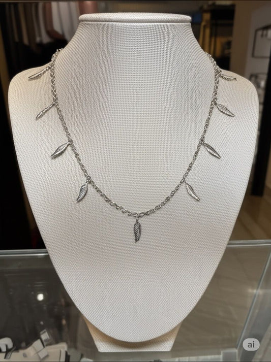 Choker de aço inox, folhas com detalhes 37 cm