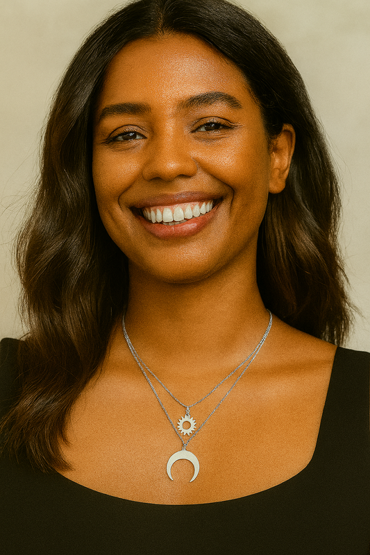 Colar duplo de aço inox, Sol e Lua 40 e 50 cm