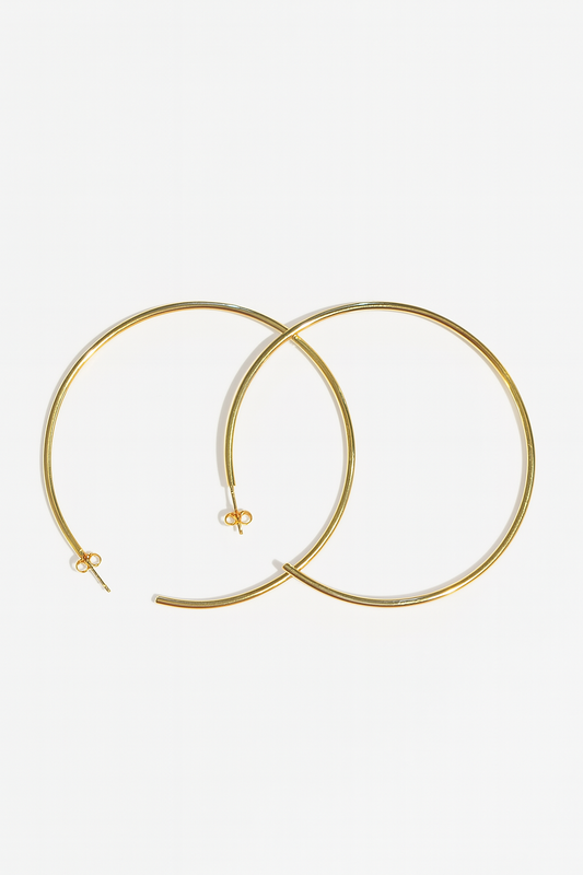 Argola de aço inox, banho dourado, aro redondo fino 7,5 cm