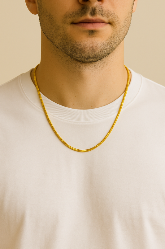 Colar de aço inox rabo de rato com banho dourado