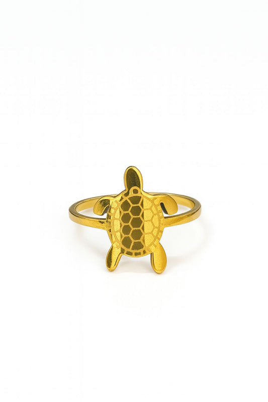 Anel Importado de aço inox, Banho Dourado, formato tartaruga