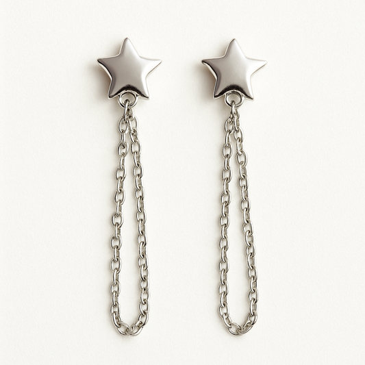 Brinco de aço inox corrente estrela