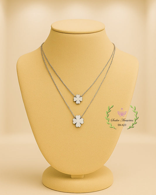 Colar duplo trevo de aço inox 40 e 50 cm