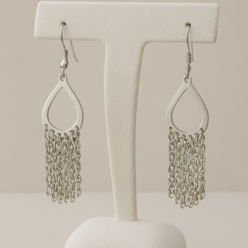 Brinco de aço inox franja hipoalergênico 4 cm