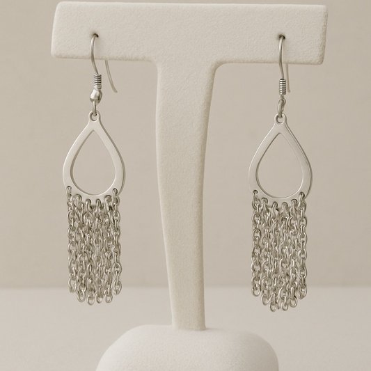 Brinco de aço inox franja hipoalergênico 4 cm