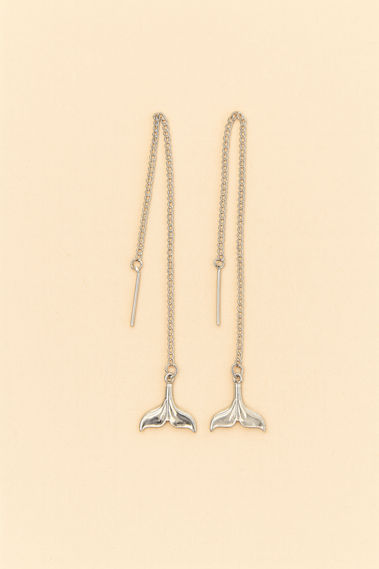 Brinco de aço inox corrente cauda de sereia