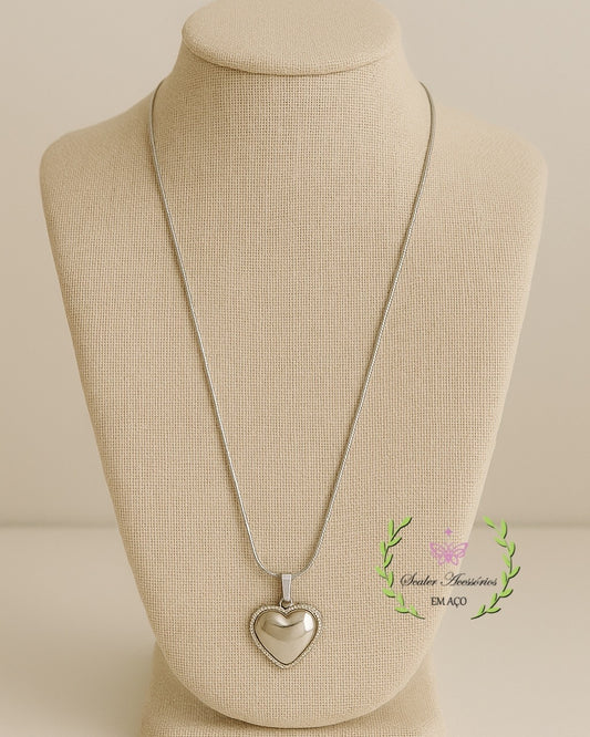 Colar aço inox rabo de rato com pingente coração