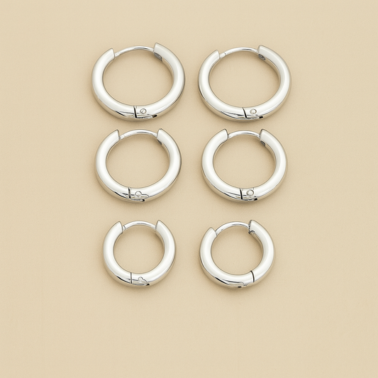 Trio de Argolas aço inox, 1,3 cm x 1,4 cm x 1,5 cm