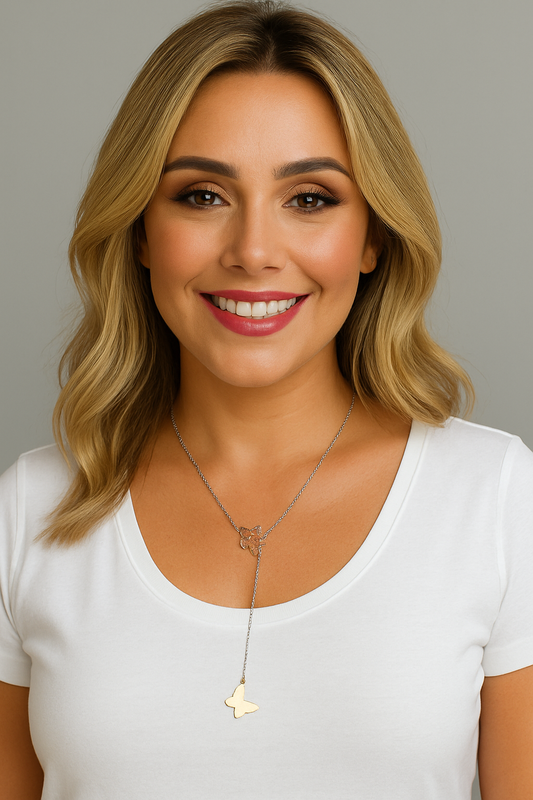 Colar gravata de aço inox borboletas