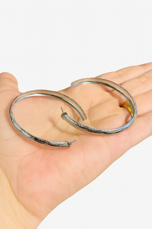 Argola de aço inox, com detalhes, aro redondo grosso 5 cm