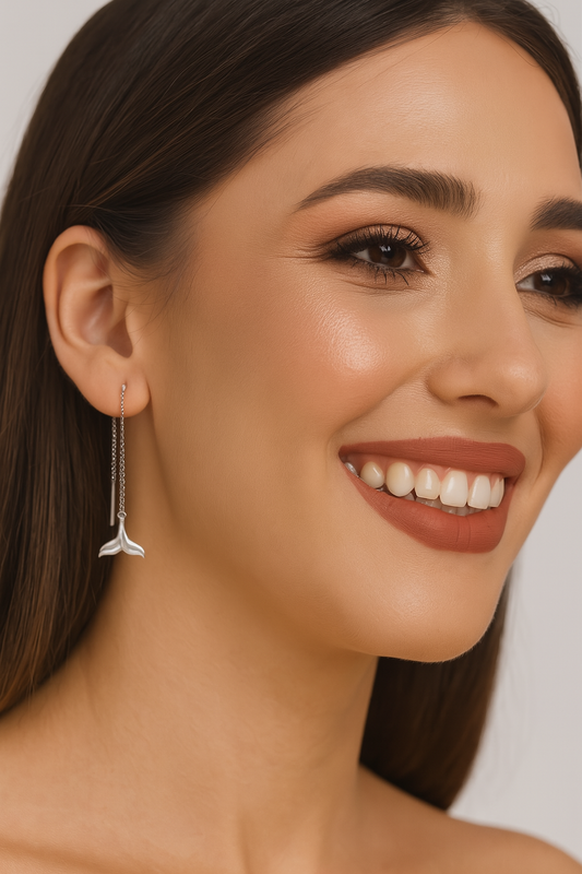 Brinco de aço inox corrente cauda de sereia