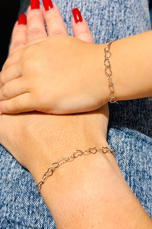 ENCOMENDA - Pulseira mãe e filha elo de corações  aço inox