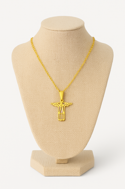 Colar aço inox Cristo Redentor banho dourado 45 cm
