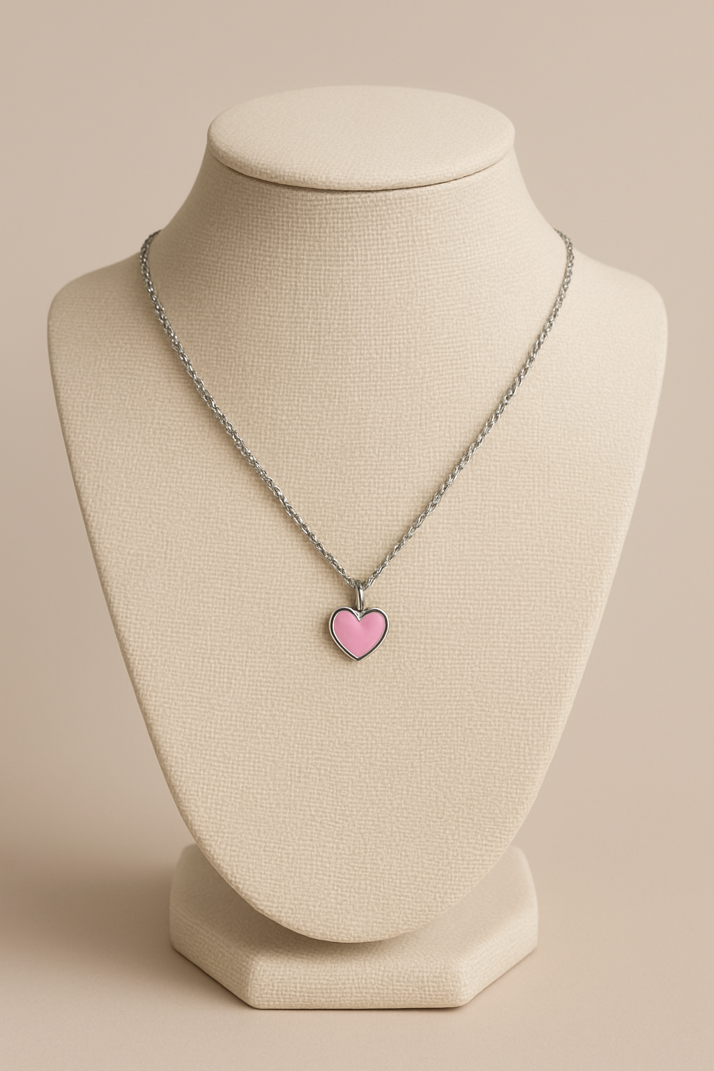 Colar Mini elo português aço inox infantil coração rosa 43 cm