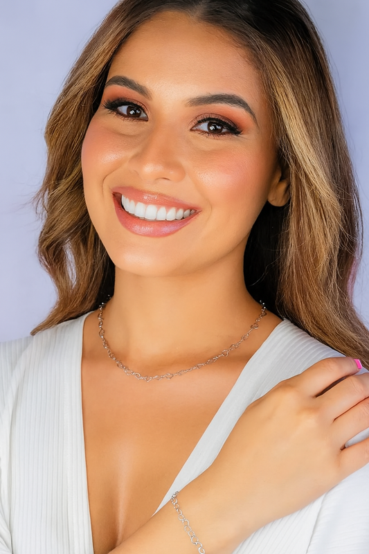 Conjunto Choker/ Pulseira de aço inox, elo de coração