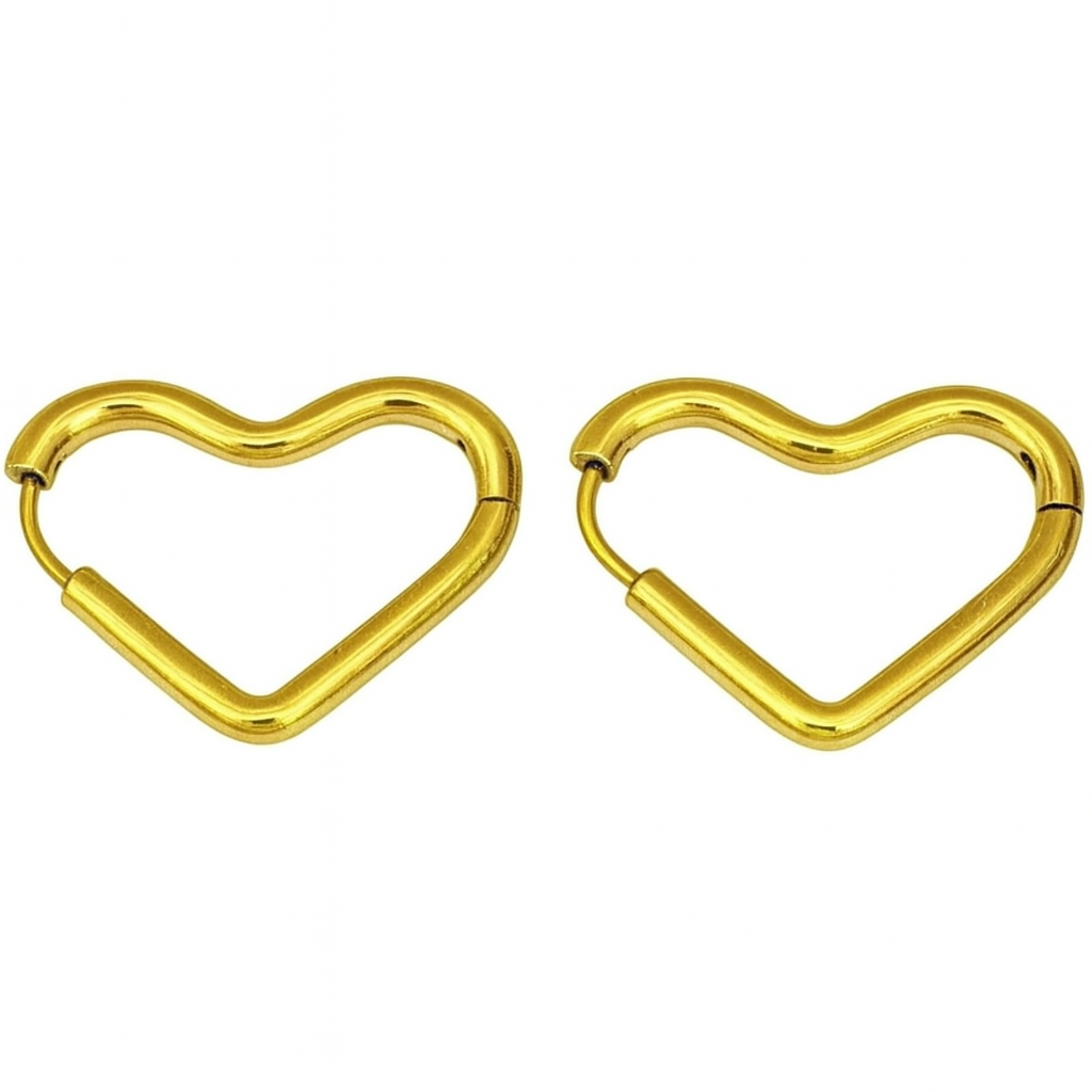 Argola de aço inox, Aro Coração médio, banho dourado 1,5 cm
