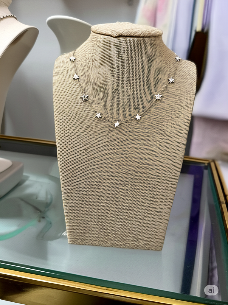 Choker de aço inox, 9 mini estrelinhas 37 cm