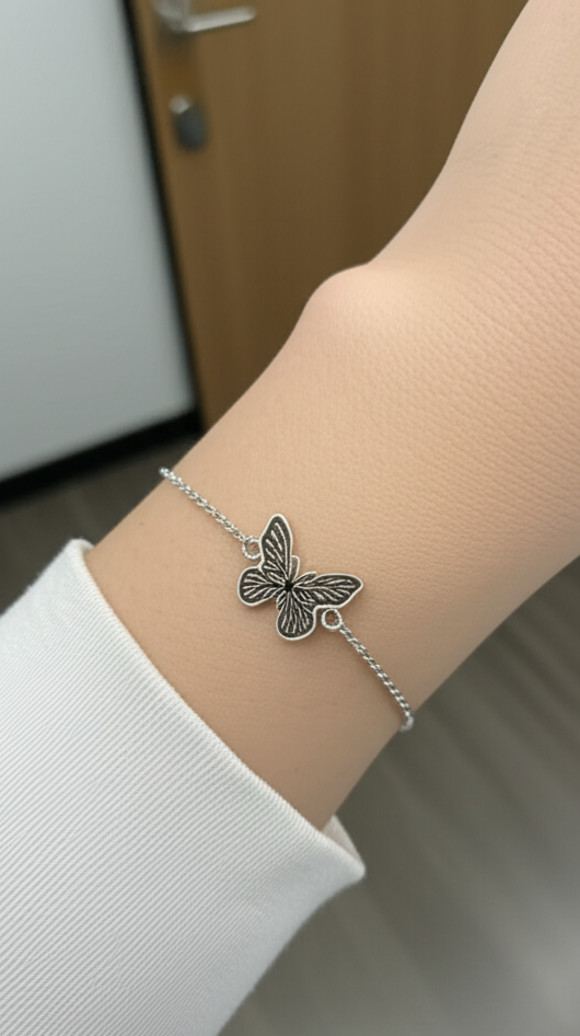 Pulseira de aço inox, Borboleta resinada 17 cm