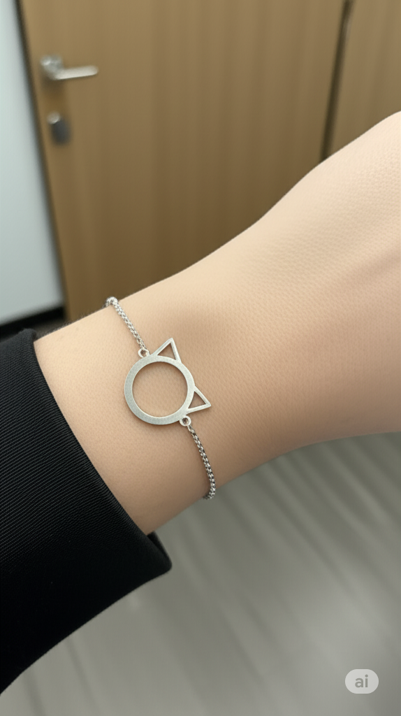 Pulseira de aço inox, gatinho vazado