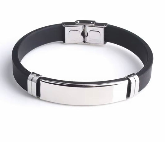 Pulseira de silicone e aço inox - Por encomenda