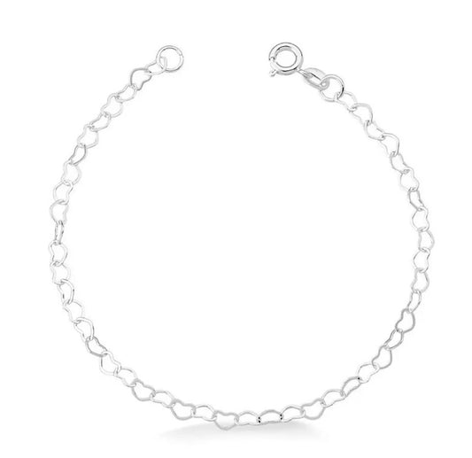 Pulseira de aço inox com corrente elo coração 23 cm