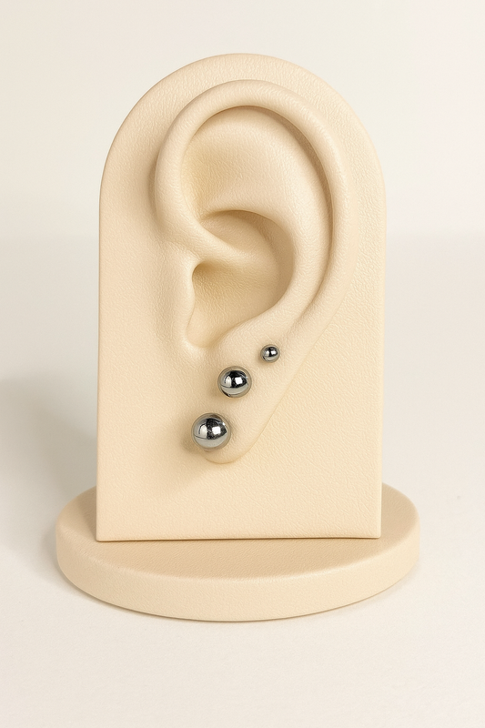 Trio de brincos de aço inox, Bolinhas