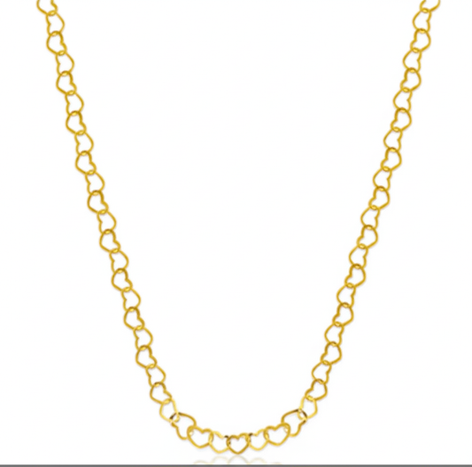 Colar de aço inox com corrente elo coração com banho dourado 60 cm